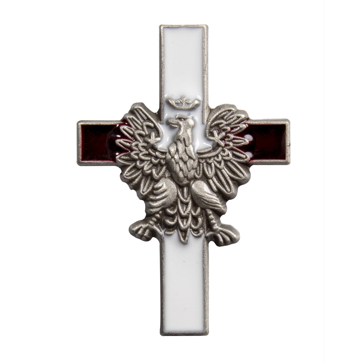 Lapel Pin - Eagle Cross, Antique Silver Finish White & Deep Red