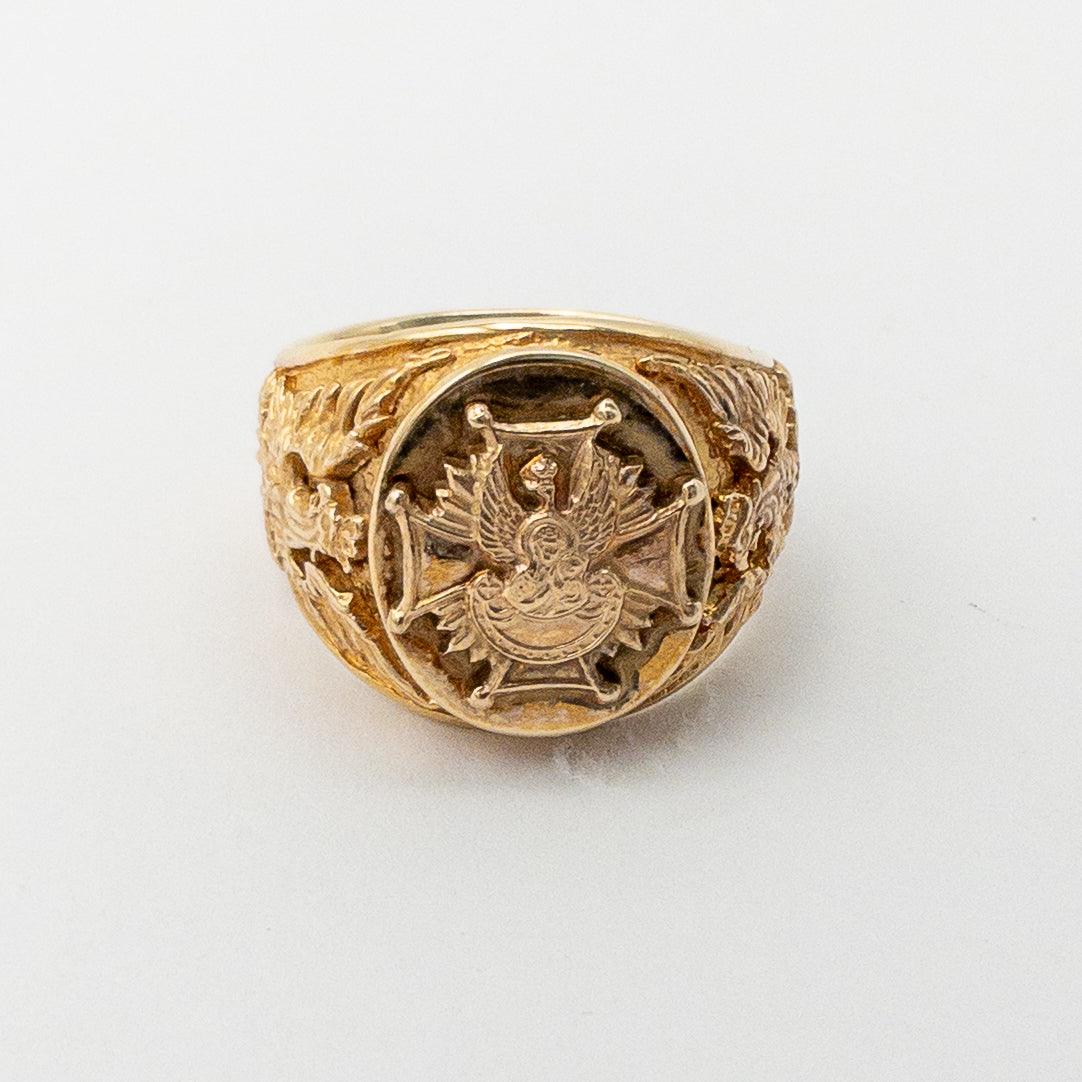 14k Gold White Eagle Ring with Black Madonna Size 10