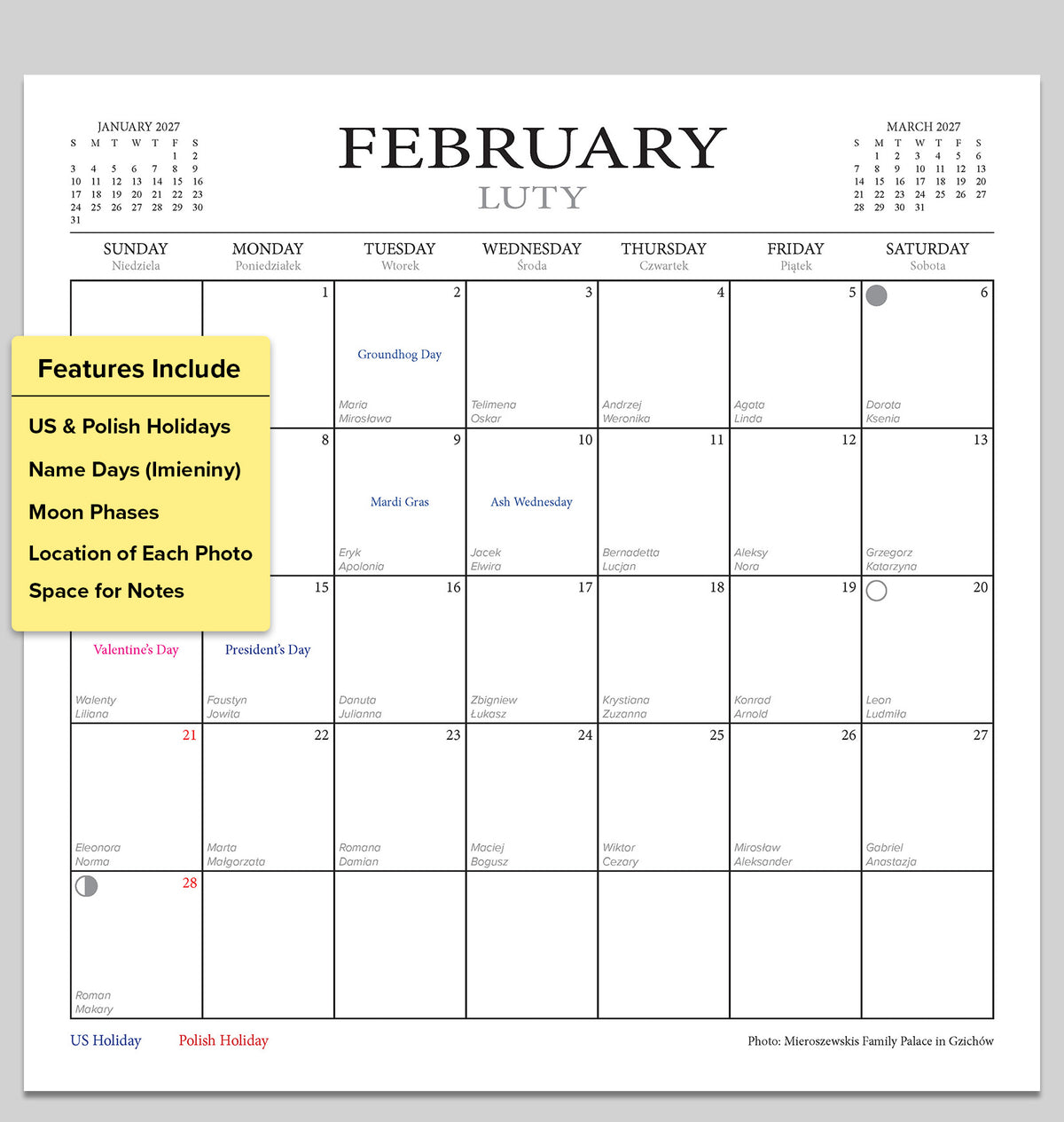 2027 Poland Wall Calendar - 12 Month
