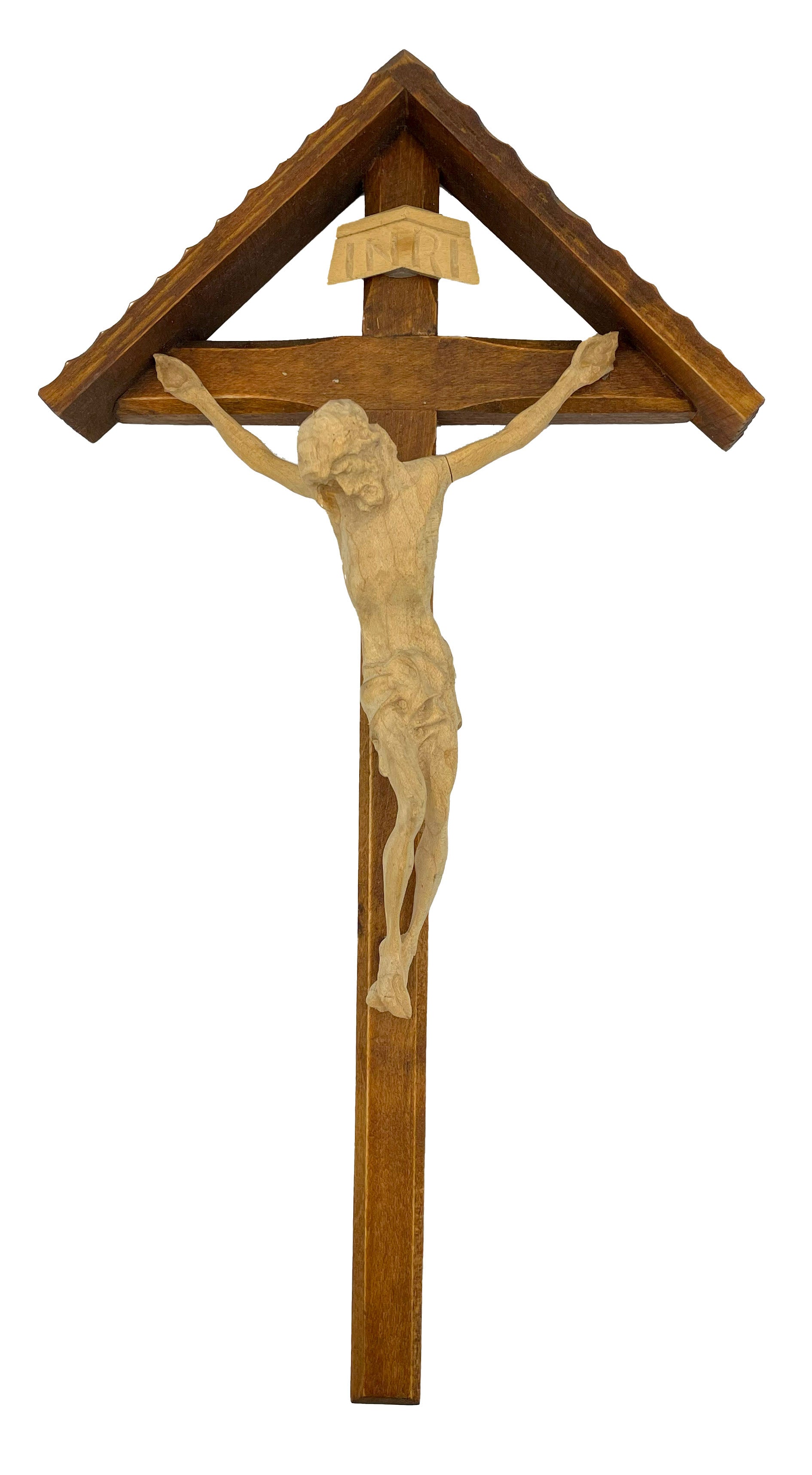 Wood Carved Crucifix - Chapel Cross with Jesus