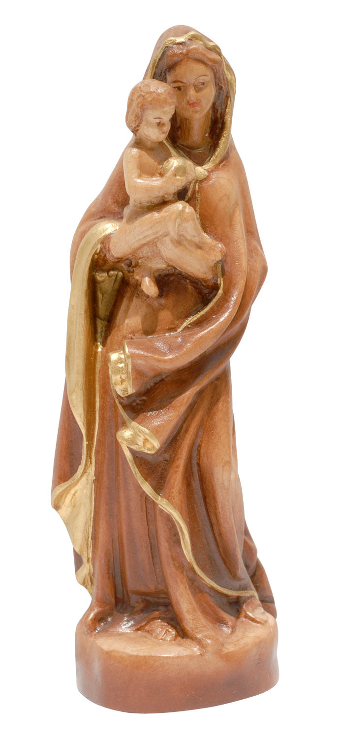Wood Carved Statue - Madonna and Child, 7.5"Tall Brown