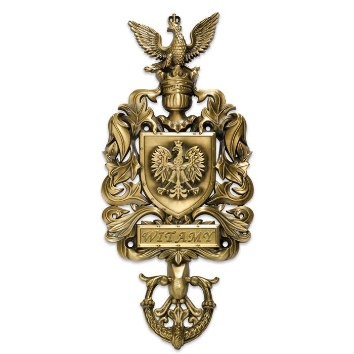 Poland Coat of Arms Brass Doorknocker with Witamy Plaque