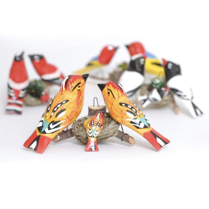 Folk Hand Carved & Painted Three Bird Family