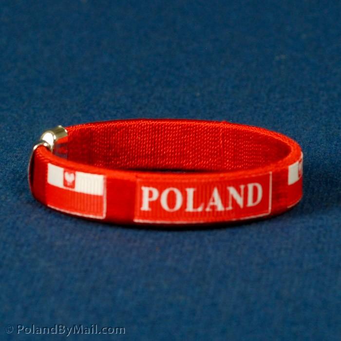 Cuff Bangle Bracelet - POLAND and Flag, Red