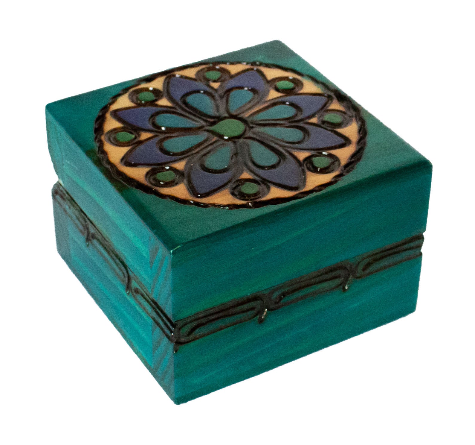 Wooden Box - Floral Design, Square 2x2