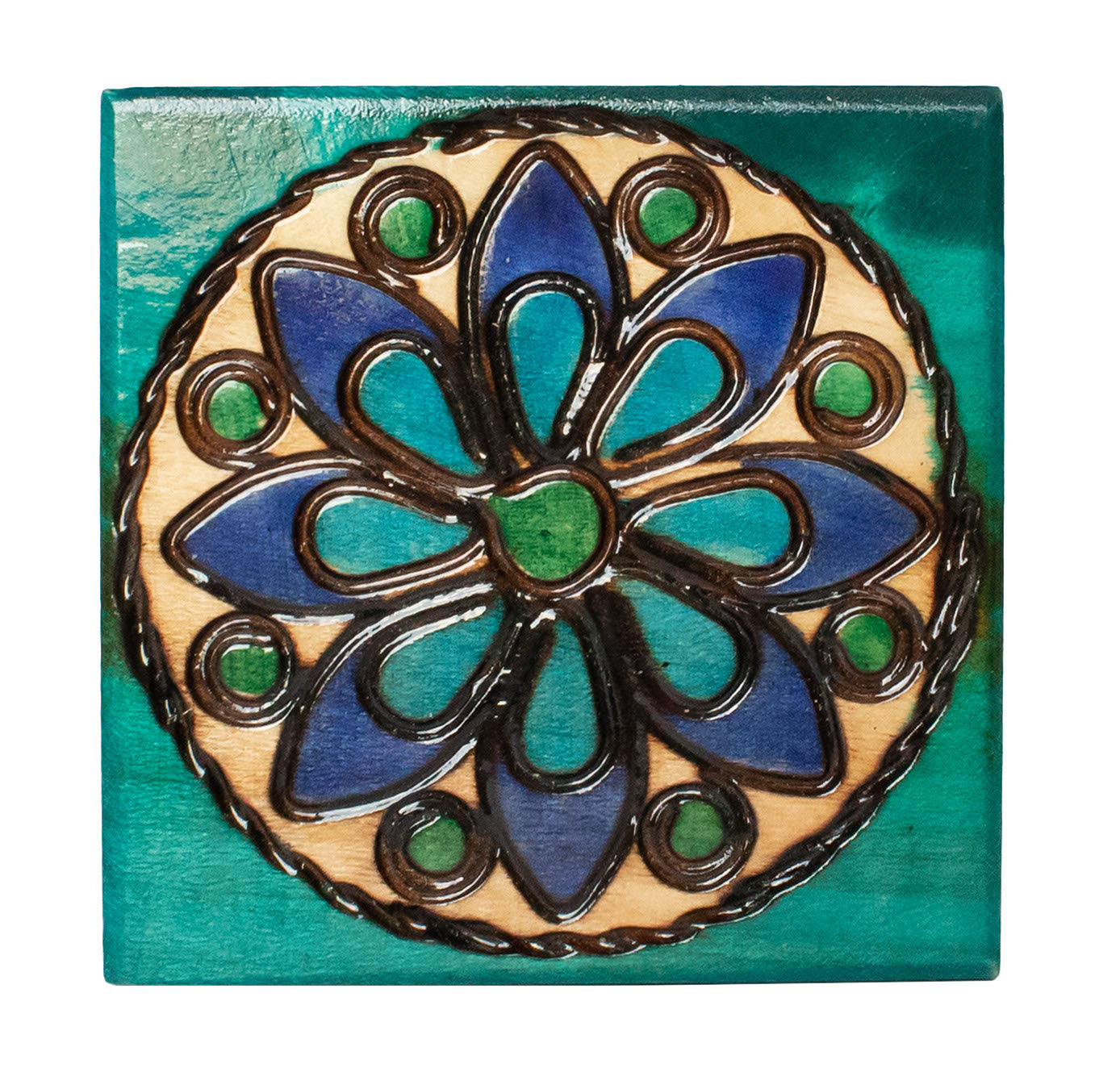 Wooden Box - Floral Design, Square 2x2