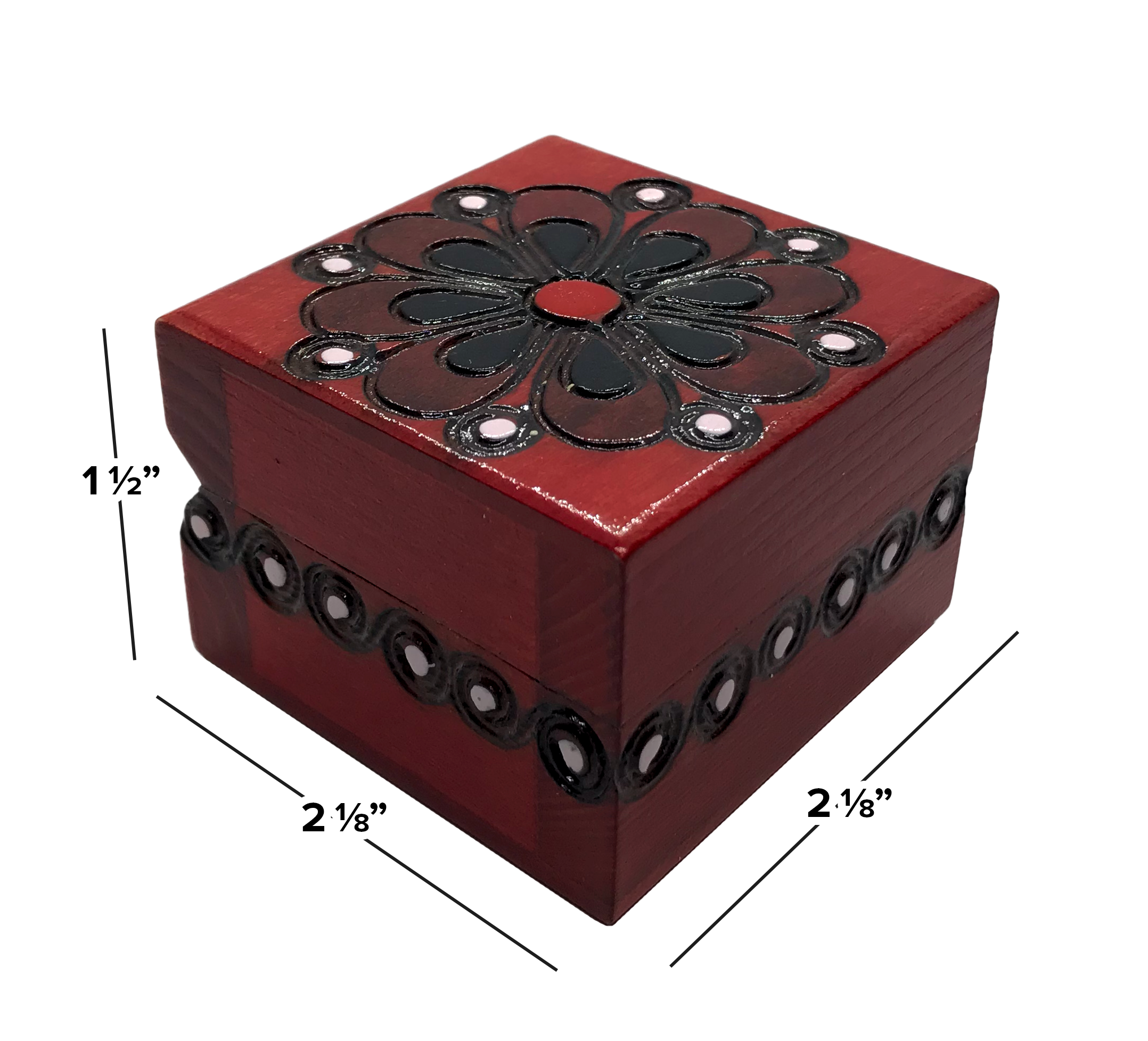 Wooden Box - Floral Design, Square 2x2