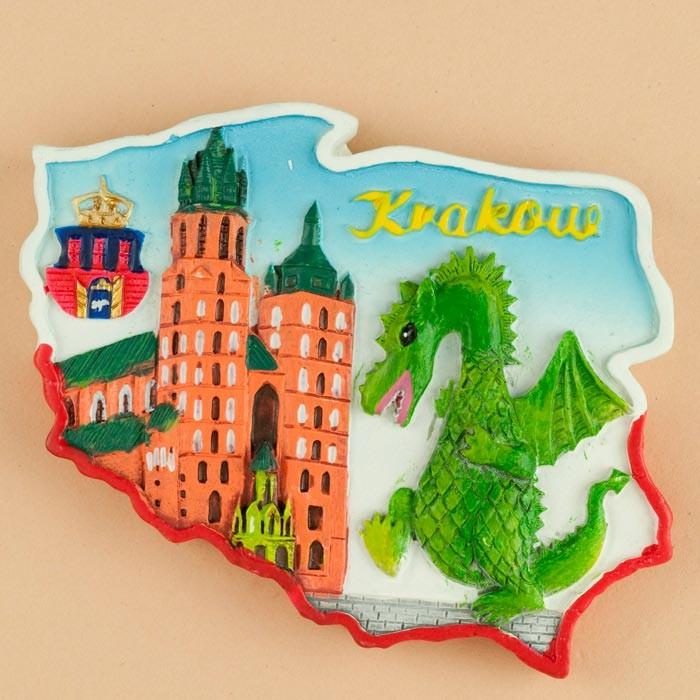 Poland Map Magnet - Krakow, Wawel Dragon