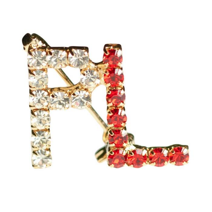 Metal Brooch - Polish PL Initials in Glass Rhinestones