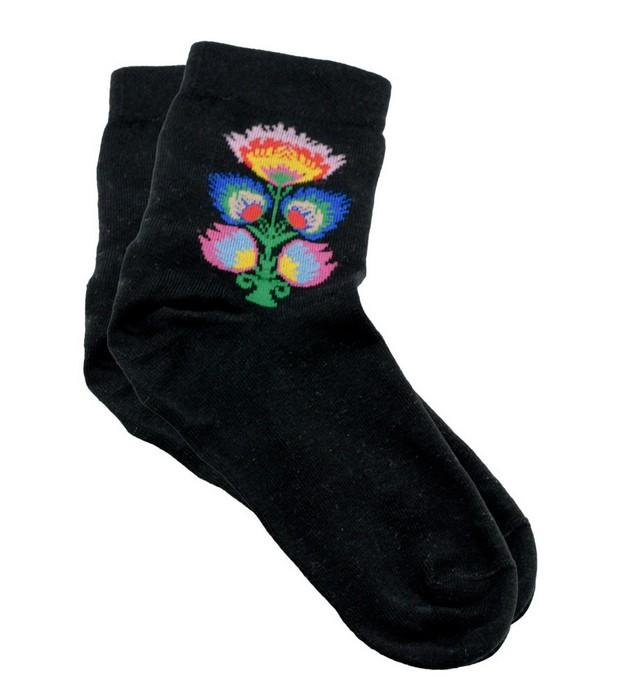 Lady's Quarter Length Black Socks -Polish Folk Art Wycinanki