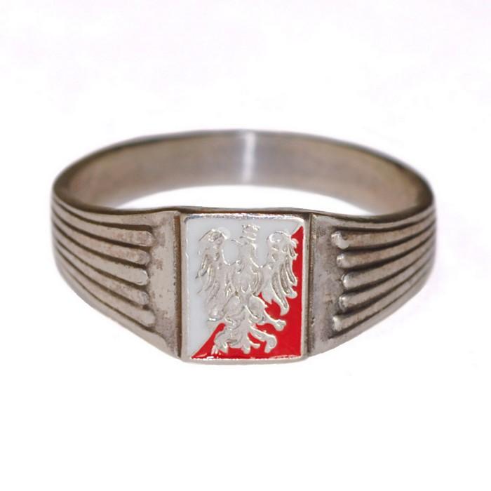 925pf Silver Eagle Ring with Red & White Enamel Background