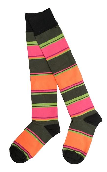 Lady's Knee High Socks - Orange/Green/Pink Stripes