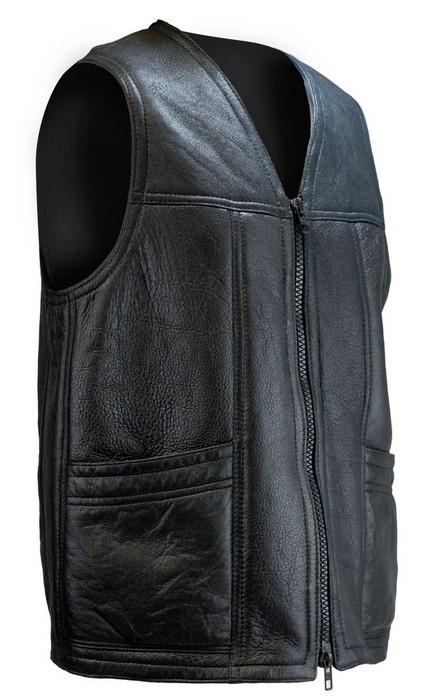 Men's Black Leather Vest with Wool Lining, Custom Order