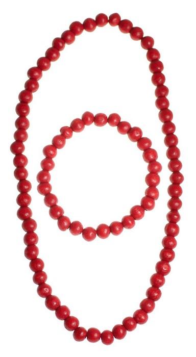 Polish Wooden Bead Necklace and Bracelet Set - Red
