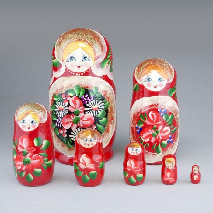 7 Piece Wooden Nesting Doll, Colorful with Glitter 8.5"