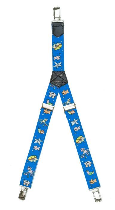 Kids Elastic Suspenders – Blue Tiger Design with Striped Bands main image 1
