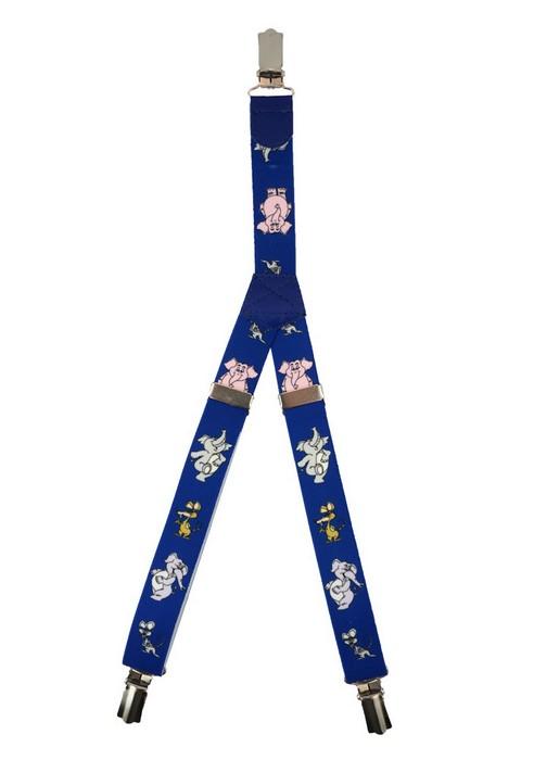Patterned Kid's Clip Suspenders - Blue Elephants & Mice