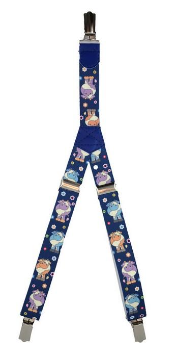 Patterned Kid's Clip Suspenders - Blue Cows