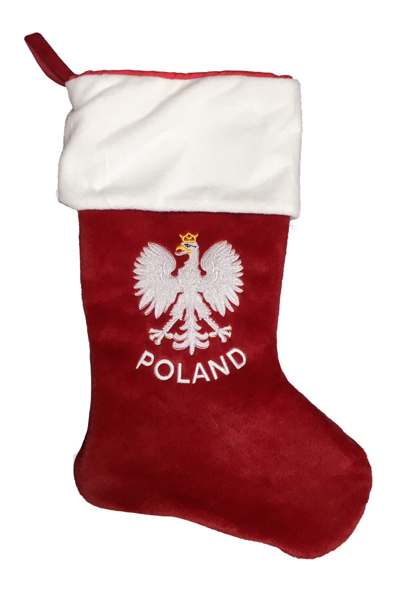 Embroidered Polish White Eagle Christmas Stocking