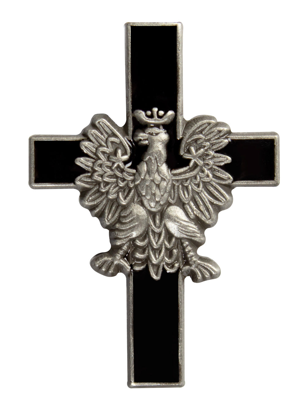 Lapel Pin - Eagle Black Cross, Antique Silver Finish