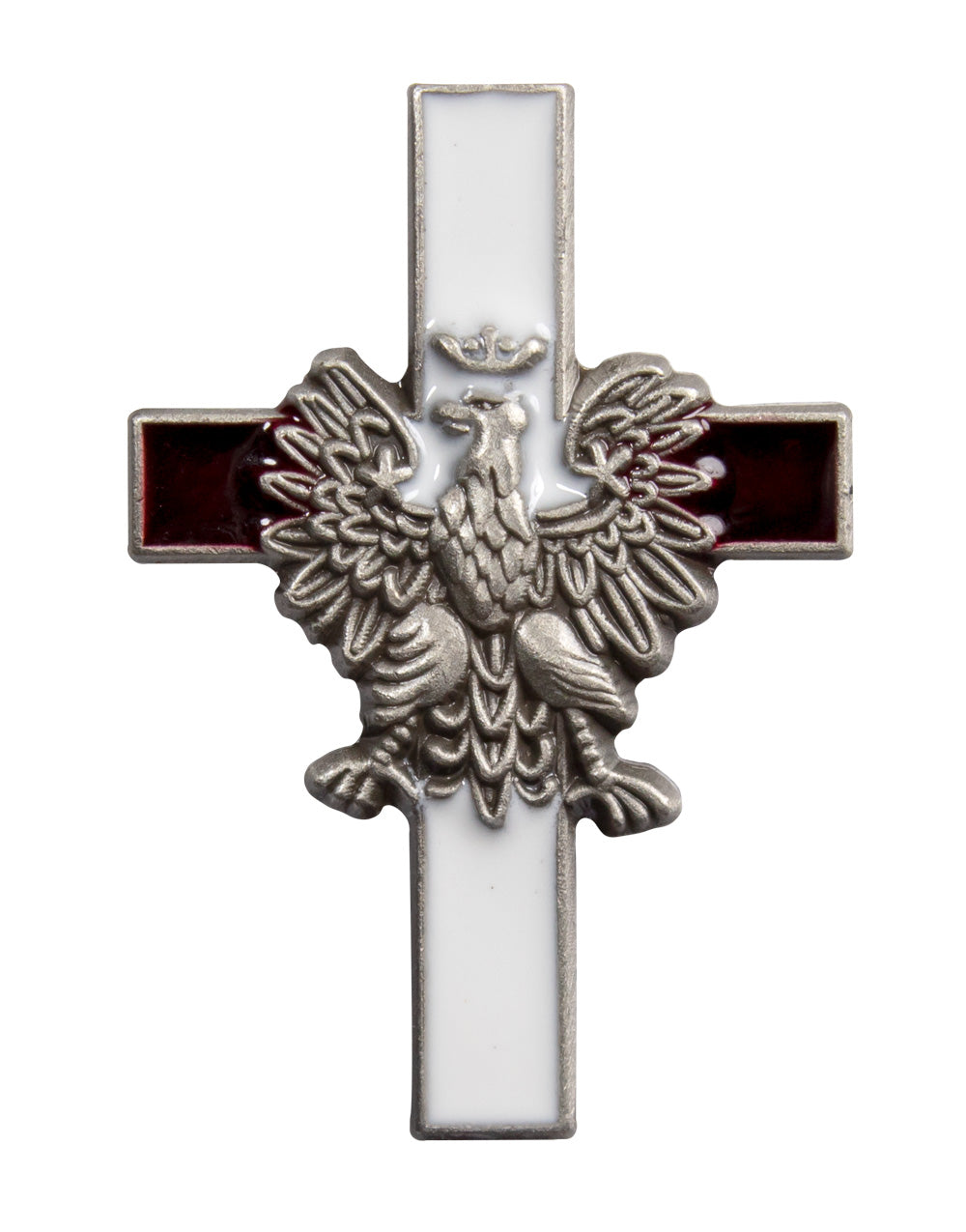 Lapel Pin - Eagle Cross, Antique Silver Finish White & Deep Red