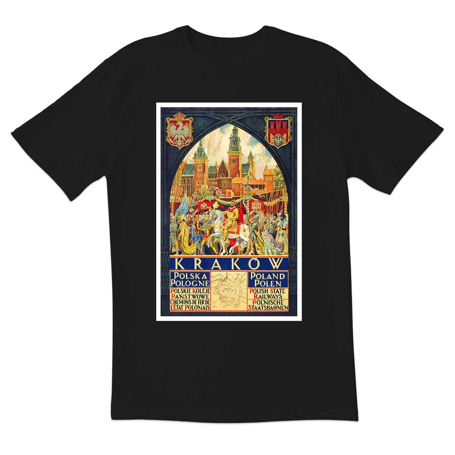 Vintage Poster Krakow Polish Railways Short Sleeve Tshirt