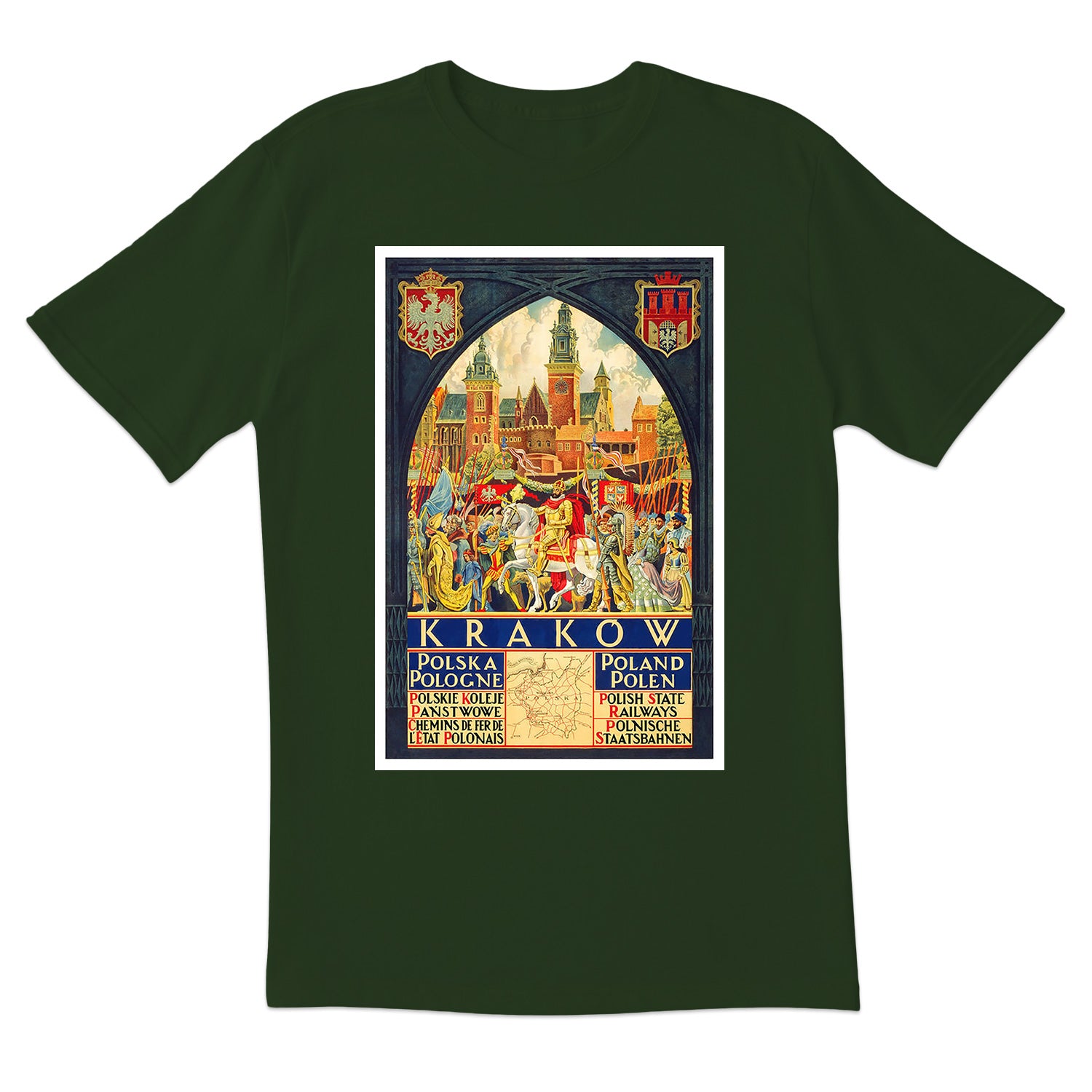 Vintage Poster Krakow Polish Railways Short Sleeve Tshirt