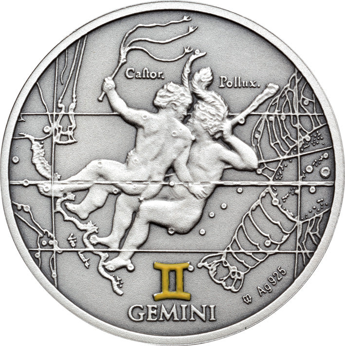 Oxidized 925 Proof Silver Medal - Gemini, May 21 - Jun 20