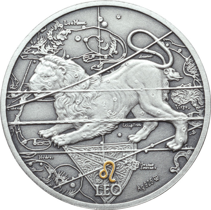 Oxidized 925 Proof Silver Medal - Leo,  Jul 23 - Aug 22