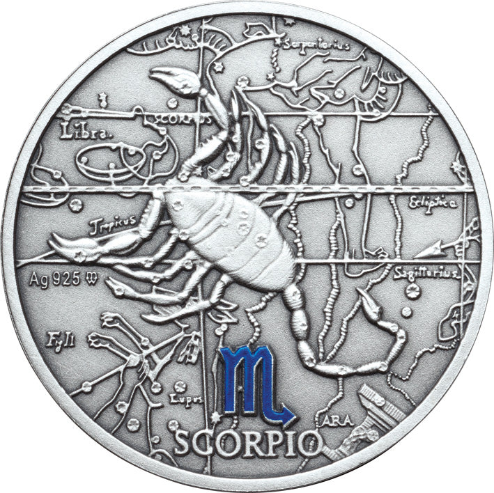 Oxidized 925 Proof Silver Medal - Scorpio, Oct 23 - Nov 21