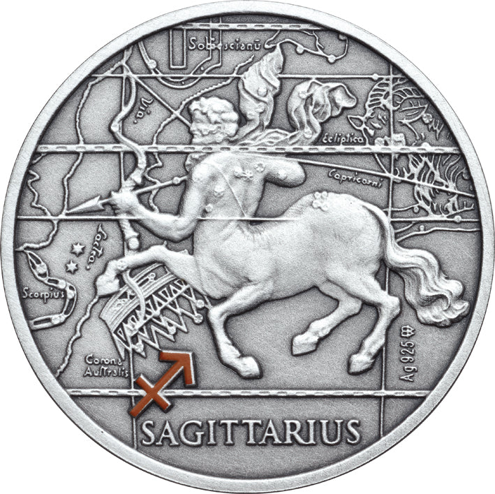 Oxidized 925 Proof Silver Medal - Sagittarius Nov 22 -Dec 21