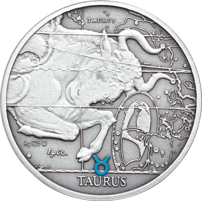 Oxidized 925 Proof Silver Medal - Taurus,  Apr 20 - May 20