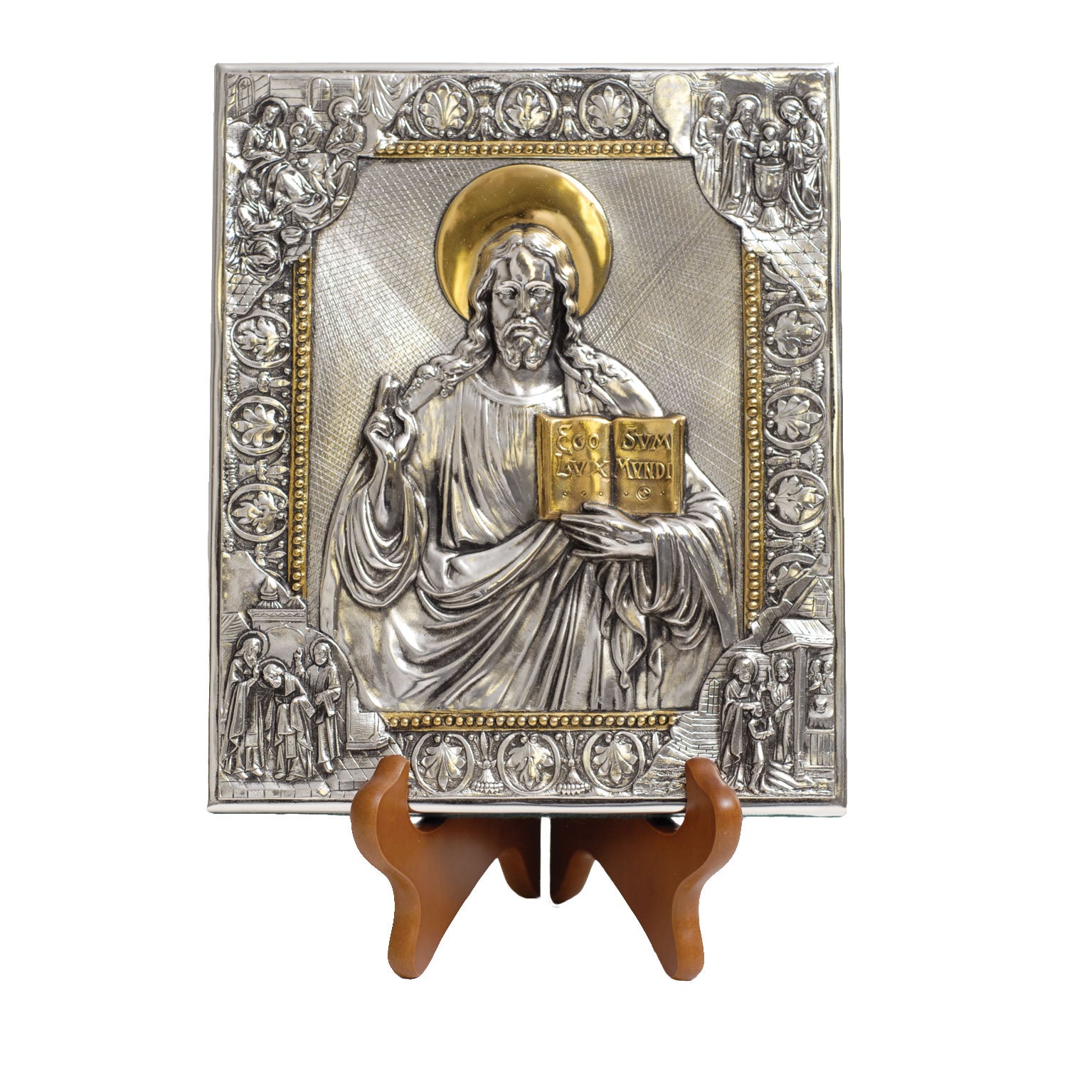 Silver Plated Icon - The Sacred Heart of Jesus, 7x8 inches