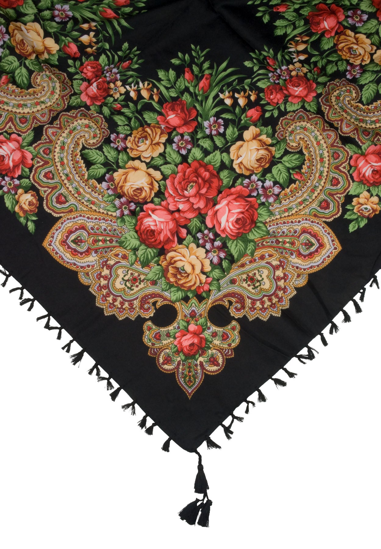 Polish Shawls - Traditional Folk Motif with Fringes, 40 inch