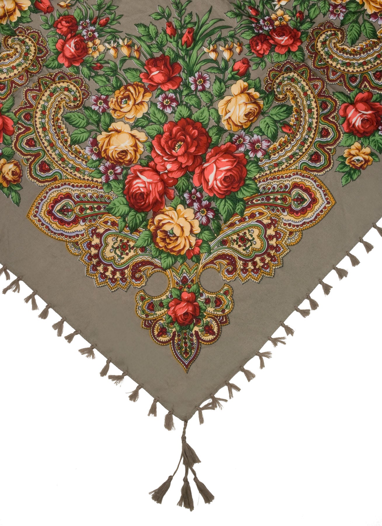 Polish Shawls - Traditional Folk Motif with Fringes, 40 inch