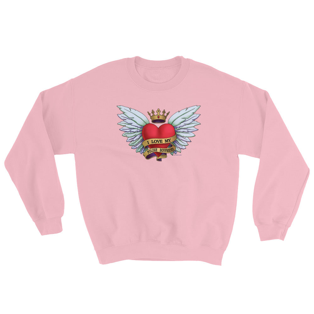 I Love My Polish Boyfriend Heart Tattoo Crew Neck Sweatshirt