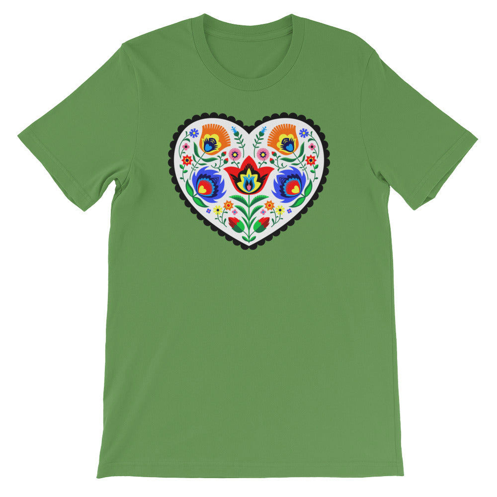 Folk Art Wycinanki Heart Short-Sleeve Unisex T-Shirt