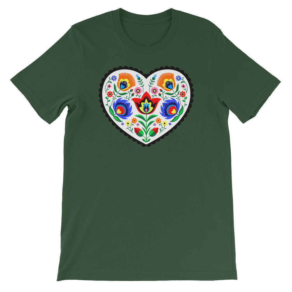 Folk Art Wycinanki Heart Short-Sleeve Unisex T-Shirt