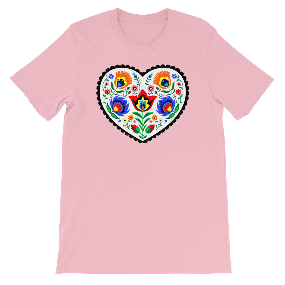 Folk Art Wycinanki Heart Short-Sleeve Unisex T-Shirt
