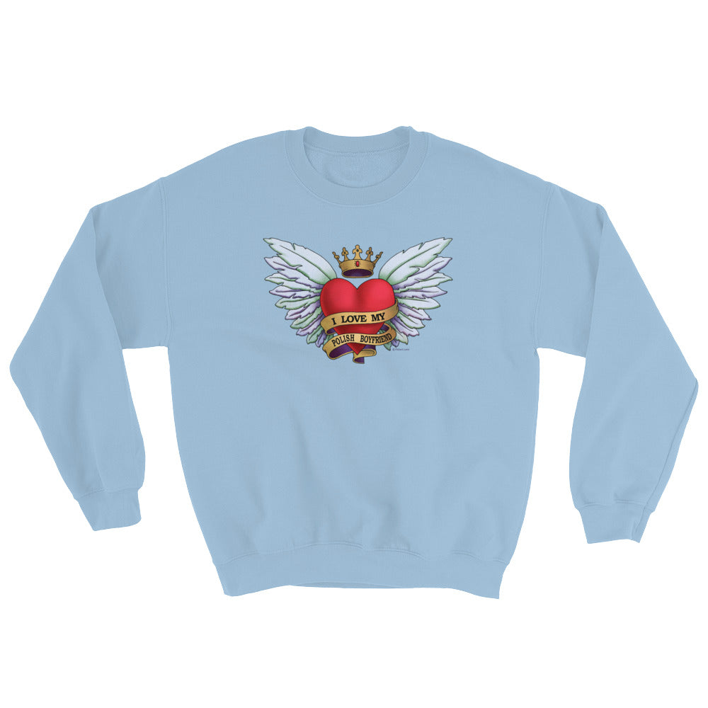 I Love My Polish Boyfriend Heart Tattoo Crew Neck Sweatshirt