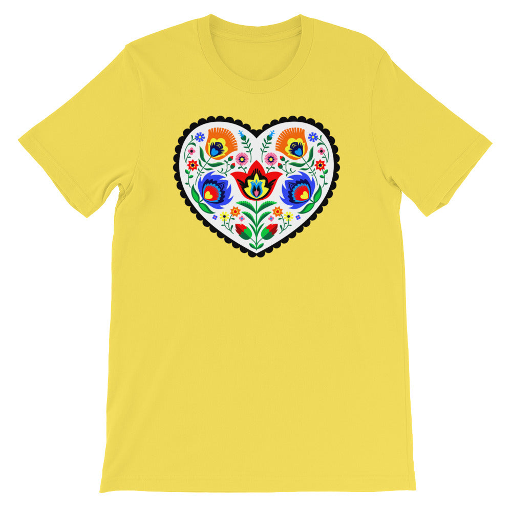 Folk Art Wycinanki Heart Short-Sleeve Unisex T-Shirt