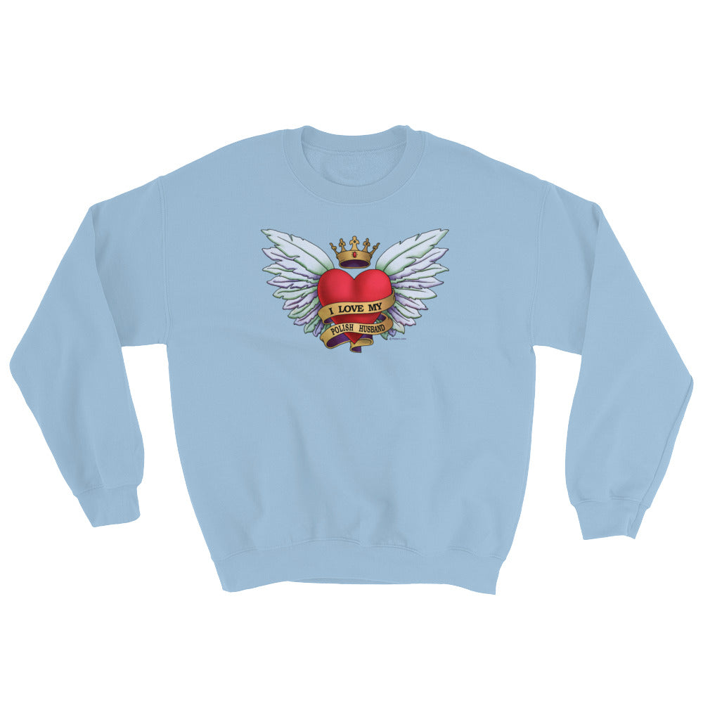 I Love My Polish Husband Heart Tattoo Crew Neck Sweatshirt