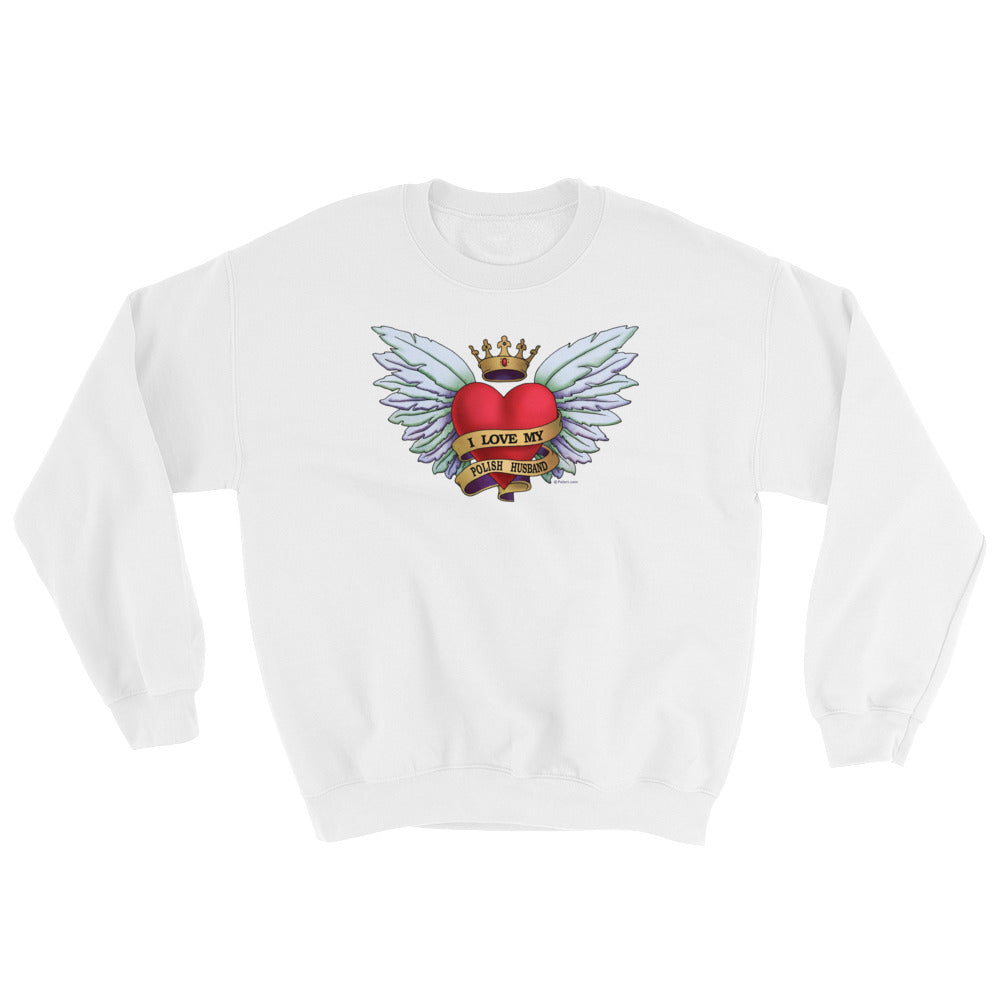 I Love My Polish Husband Heart Tattoo Crew Neck Sweatshirt