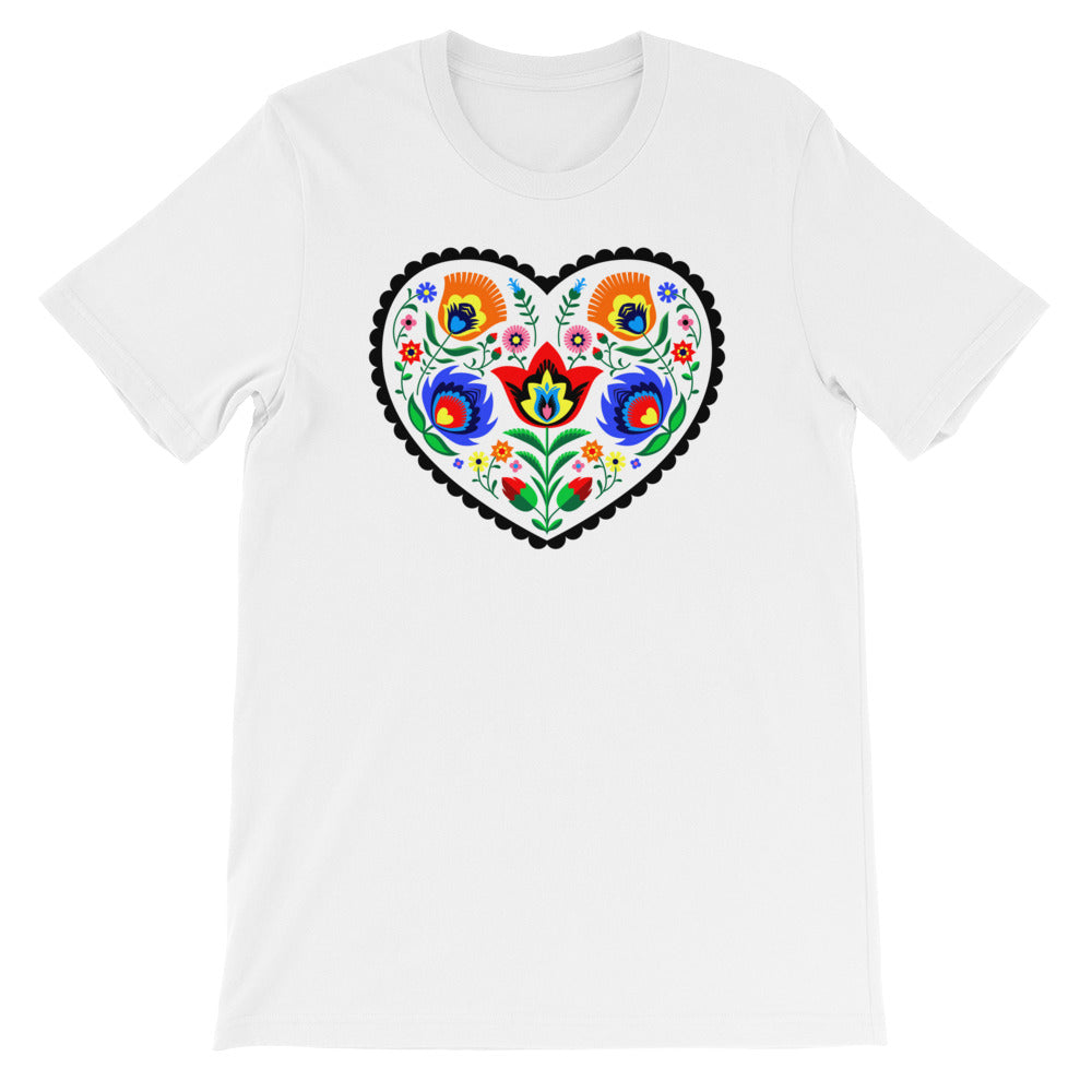 Folk Art Wycinanki Heart Short-Sleeve Unisex T-Shirt