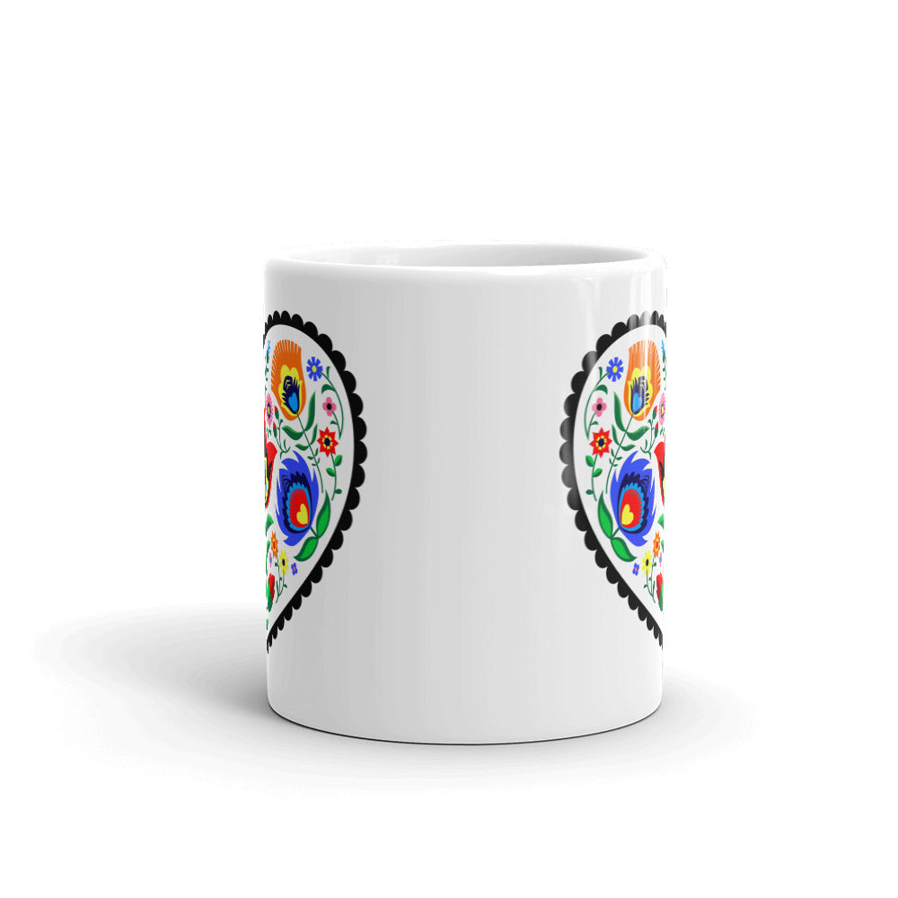 Polish White Heart Wycinanki Mug