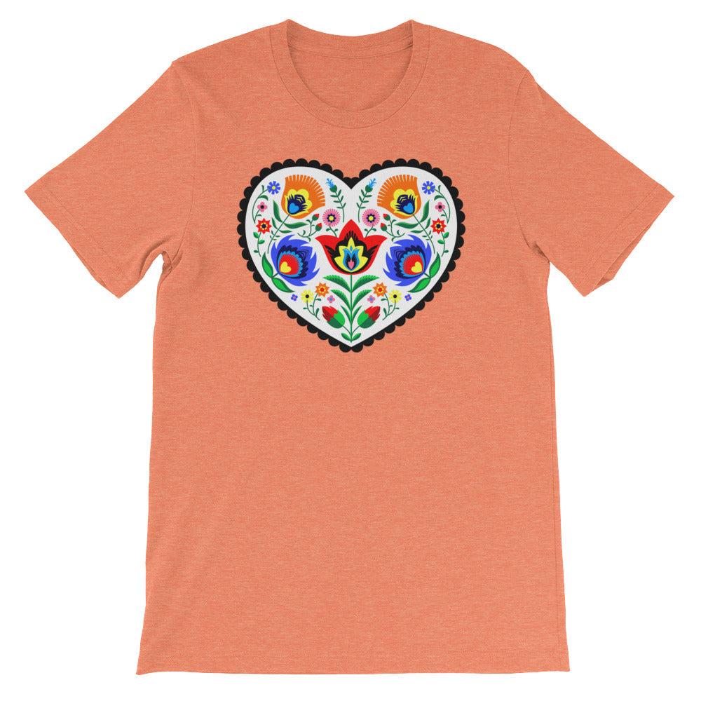 Folk Art Wycinanki Heart Short-Sleeve Unisex T-Shirt
