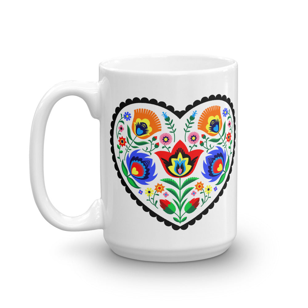 Polish White Heart Wycinanki Mug
