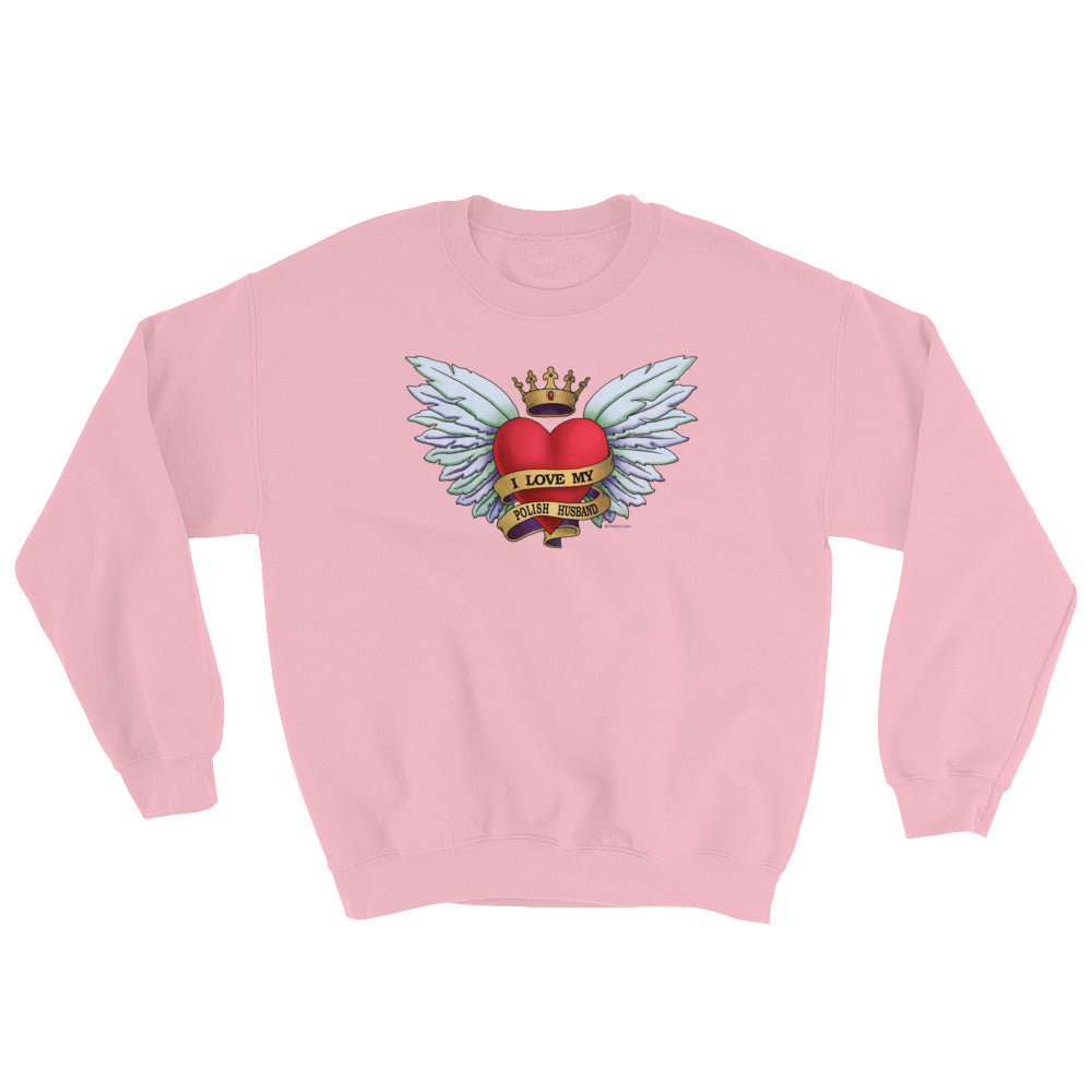 I Love My Polish Husband Heart Tattoo Crew Neck Sweatshirt