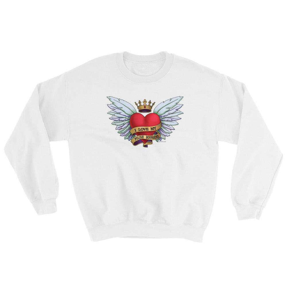 I Love My Polish Boyfriend Heart Tattoo Crew Neck Sweatshirt