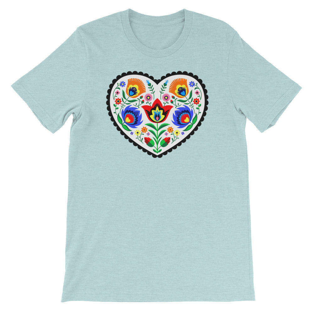 Folk Art Wycinanki Heart Short-Sleeve Unisex T-Shirt